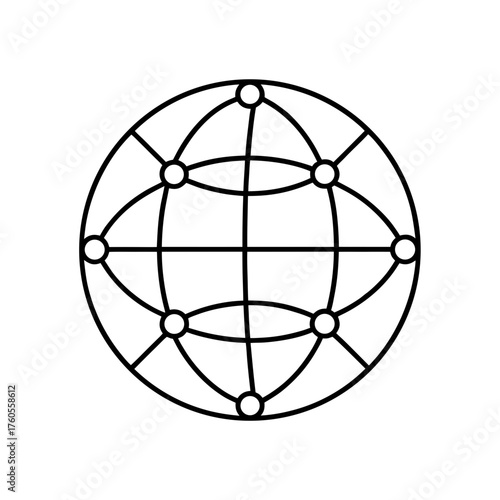 Globe with meridians and parallels line drawing on transparent background