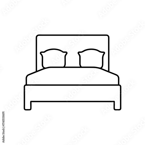 Illustration of a bed with pillows in simple lines on transparent background