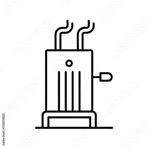 Outline drawing of a water heater with two pipes on transparent background