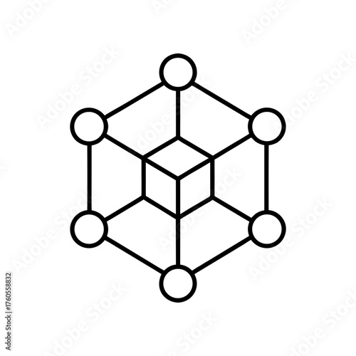 Geometric cube structure with circles and lines art on transparent background