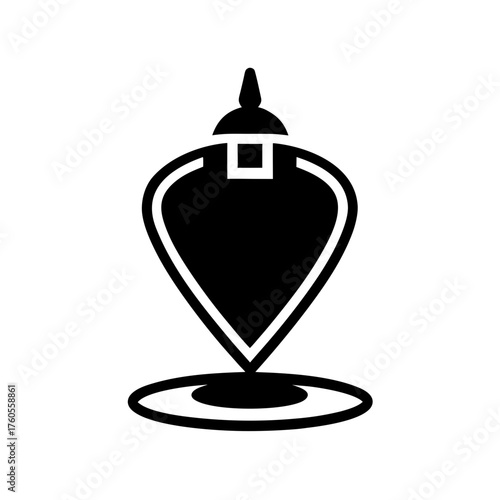 Black and white map marker with a decorative top icon on transparent background