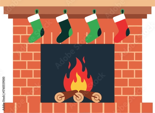 Cozy christmas fireplace with stockings ready for gifts festive holiday warmth and celebration illustration vector