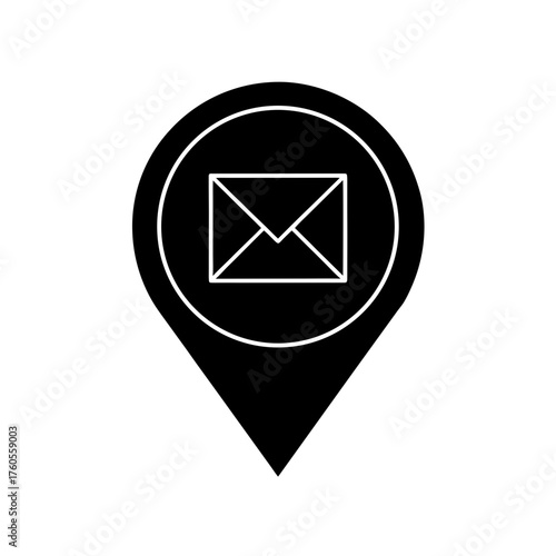Free Download Email envelope icon inside a black map pointer sign on transparent background - GFXLoad