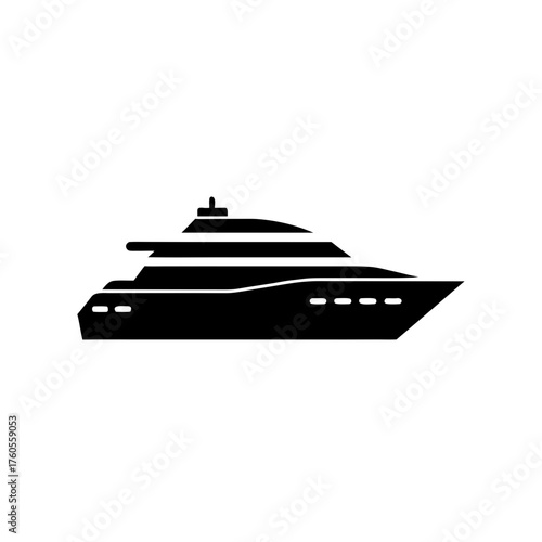 Silhouette illustration of a luxury yacht boat side on transparent background