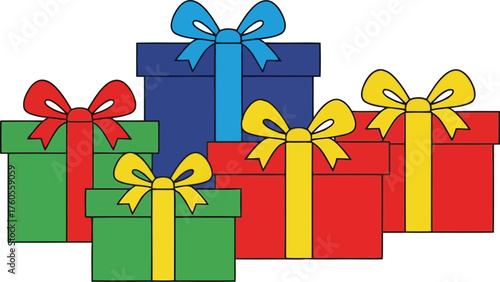 Vibrant assorted gift boxes with ribbons celebrations holiday presents surprise packages festive occasion gifting vector