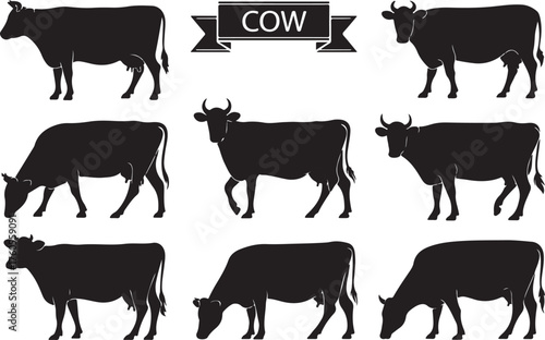 Cow Silhouette Collection Farm Animal And Livestock