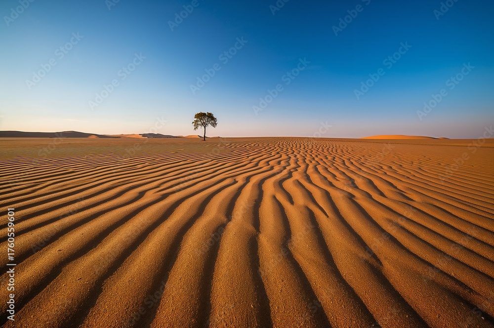 Naklejka premium Solitary Life and Survival in the Arid Wilderness Under a Clear Blue Sky