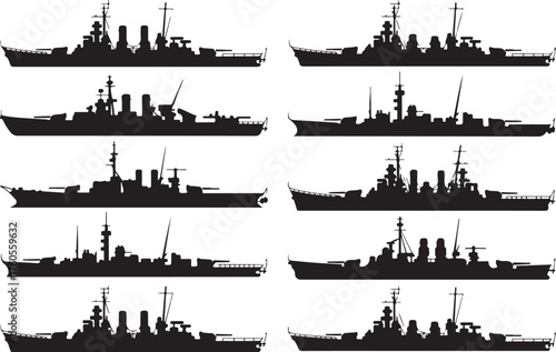 Battleship Silhouette Warship Navy Military Vessel Ship Combat Defense Boat