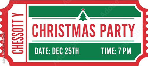 Festive christmas party invitation ticket with holiday graphics and text announcement vector