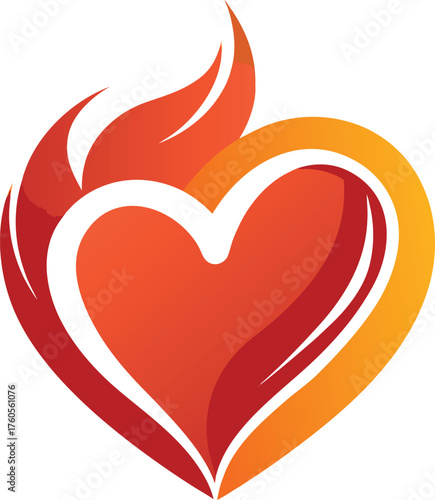 Flaming Heart Illustration – Stylized Symbol of Passion, Love, and Intensity
