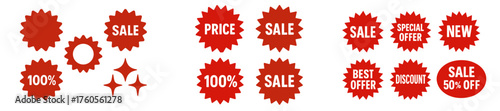 Colorful sale labels showing discounts and special offers, perfect for marketing and advertising promotions
