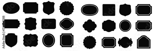 Decorative blank labels in various shapes ready for customization in an artistic design setting
