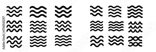 Stylized wave patterns in black and white forming a modern design collection for artistic backgrounds and creative projects