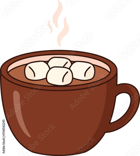 Cozy hot chocolate drink with marshmallows in mug steaming warm beverage illustration vector