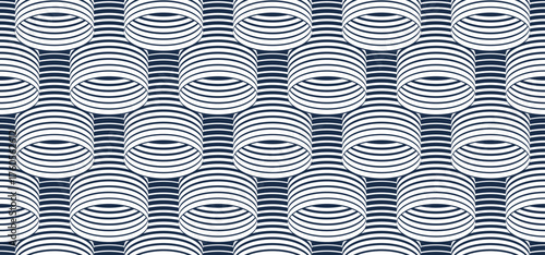 Tubes seamless pattern, optical style 3D pipes vector abstract background, line cylinders geometric tiling wallpaper, trippy op art.