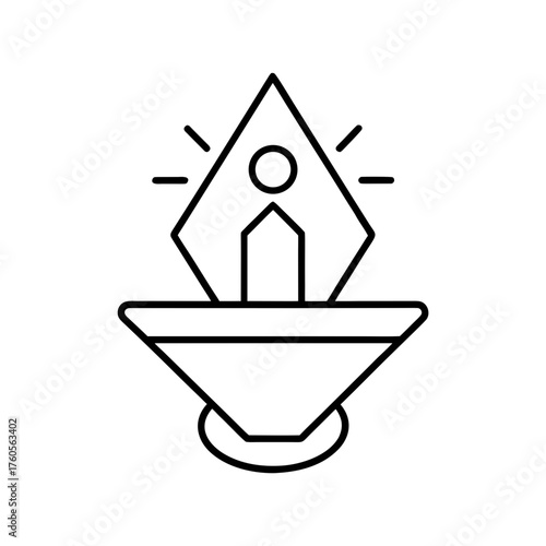 Outlined crystal ball on stand with candle inside it on transparent background