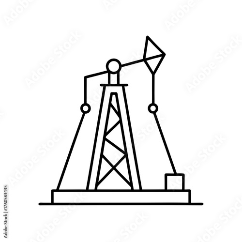 Outline drawing of an oil pump jack on a white background on transparent background