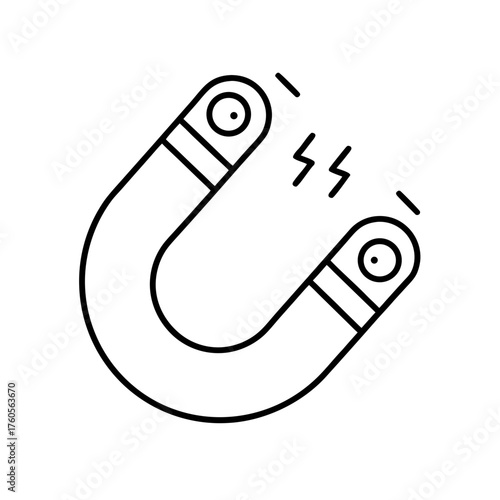 Outline drawing of a horseshoe magnet with field lines on transparent background