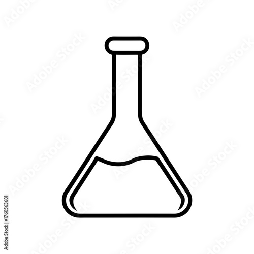 Outline drawing of a laboratory flask with liquid inside on transparent background
