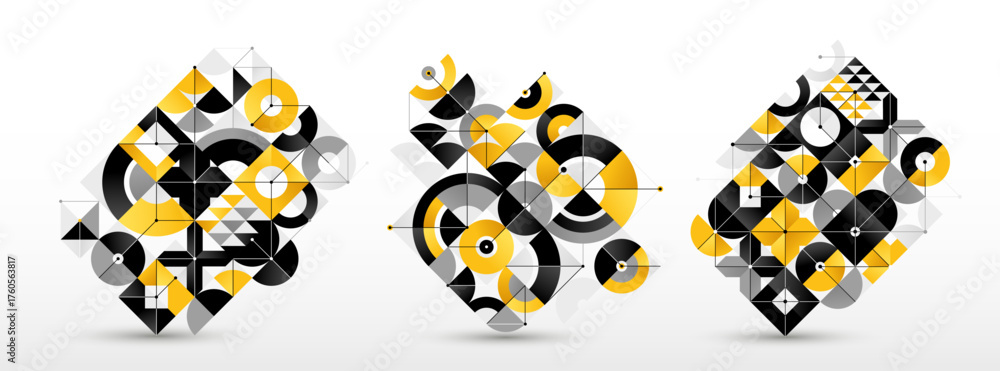 Naklejka premium Abstract Bauhaus graphic design set, vector abstract background modern geometric pattern, geometry motif of art wallpapers, tiles compositions collection.