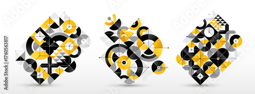 Abstract Bauhaus graphic design set, vector abstract background modern geometric pattern, geometry motif of art wallpapers, tiles compositions collection.