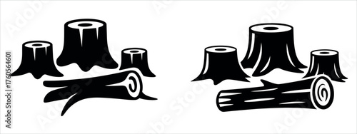 Tree stumps and log vector illustration — representing forestry, logging, and lumberjack themes. A clean and natural design symbolizing woodcutting, forest management, and nature’s raw materials.