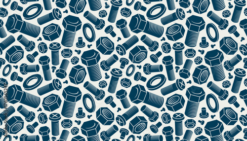 Bolts and nuts seamless background, repair and maintenance workshop tiling wallpaper, mechanic technics service endless pattern, elements easy to use separately.