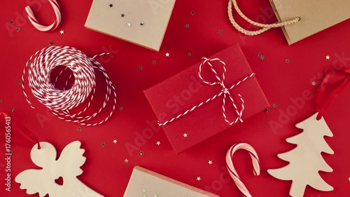 New Year or Christmas presents red background