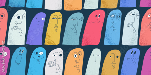 Funny weird ghosts seamless background, vector nasty cartoon characters tiling wallpaper, elements easy to use separately.