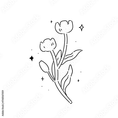 Floral, flowers in cute line art vector hand drawn illustration for decoration