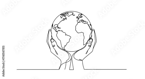 Hands Holding Earth in Minimalist Illustration for Environmental Awareness