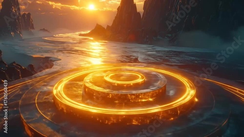 Wallpaper Mural Golden Platform in Mystical Landscape at Sunset Torontodigital.ca