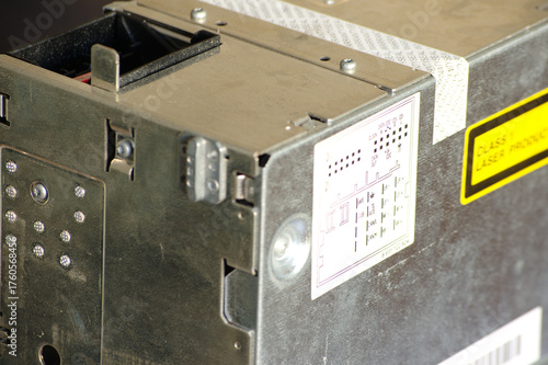 Car radio stereo unit with metal housing and warranty seal