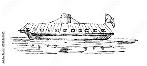 Obraz na płótnie Battleship Virginia of the Confederate Navy in the American Civil War, old vintage illustration, 1879