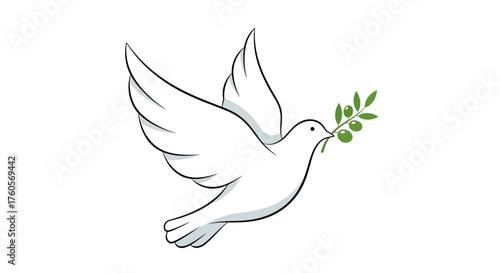 White Dove with Olive Branch Symbol of Peace and Hope Illustration