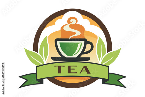 Tea Cup Logo – Organic Leaf Emblem for Café and Beverage Branding