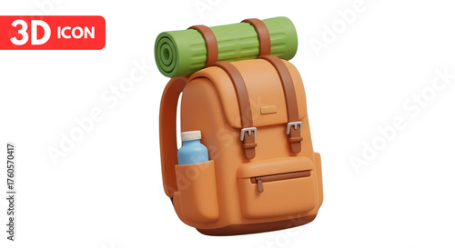 3d cartoon backpack icon for hiking and travel PNG