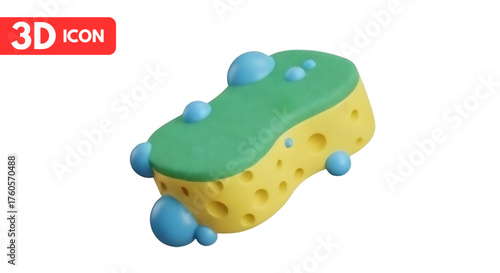 3d cartoon sponge icon with water droplets isolated PNG