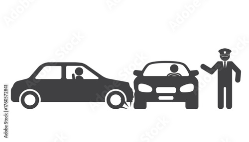 car collision crash accident with driver and police officer icon
