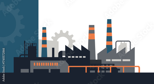 Graphic illustration of industrial plant complex representing production manufacturing and machinery concepts