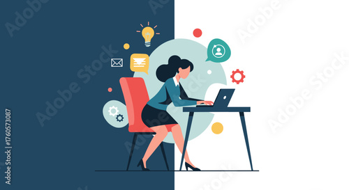 Business productivity and innovation concept with woman using computer