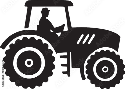 Farmer Driving Tractor Silhouette Icon