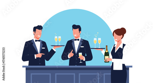 Bartenders serving drinks at a formal event.