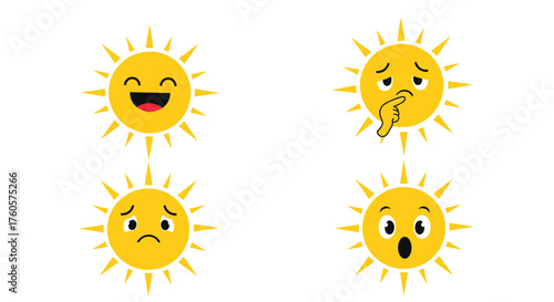 Four cartoon suns displaying different emotions and expressions.