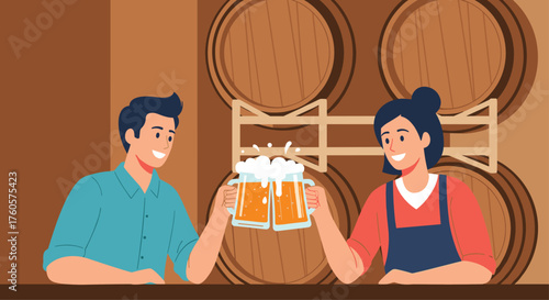 Happy people toasting with beer in a pub.