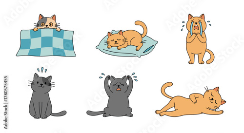 A collection of expressive cartoon cats showing various emotions.
