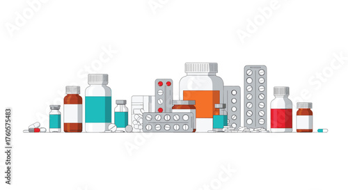 Collection of assorted pharmaceutical bottles and packaging.