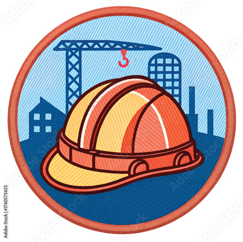 Construction hard hat emblem for safety first, symbolizing strength, protection, and industry expertise in building and development projects