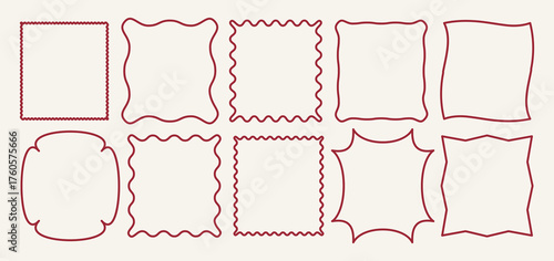 Vector art of assortment of ten decorative square and round frames with varied textured and wavy borders for graphic design