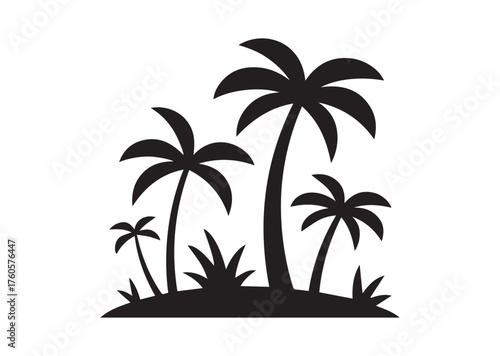 Shows a desert oasis with palm trees and grass growing Vector